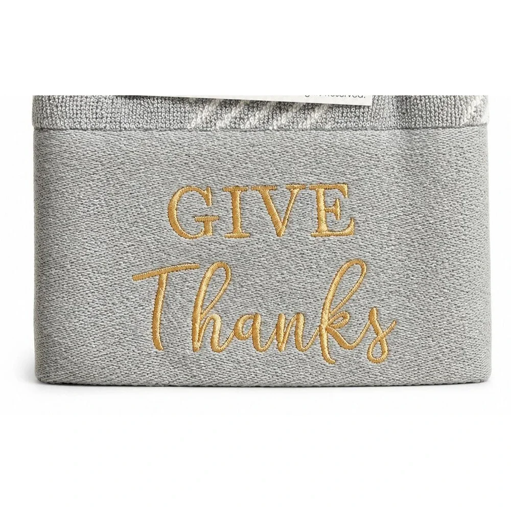 Thanksgiving Buffalo Check Hand Towels Set of 2 Give Thanks Embroidered Gray Gol